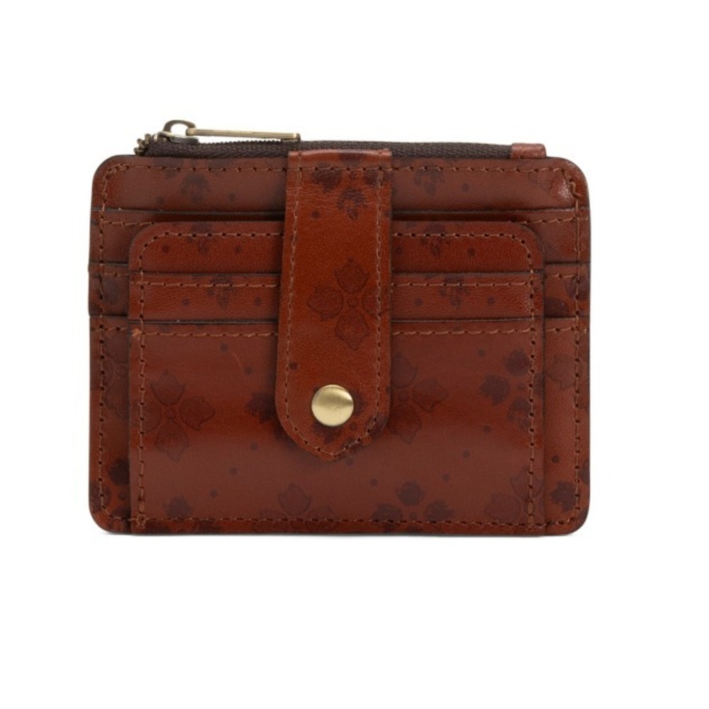 Patricia Nash Cassis Leather ID Card Case Wallet Tan Signature Print RFID Floral